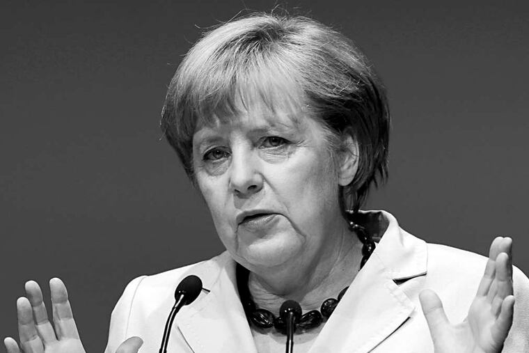 German Chancellor Angela Merkel, called "the Gray Mouse," speaking to industry leaders last fall.