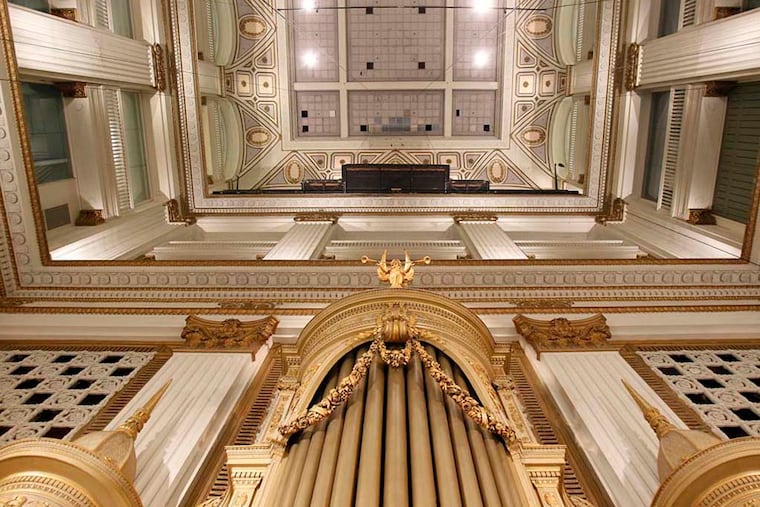 The decorative portion of the Wanamaker Organ at Macy's in Philadelphia during a preview tour for the Philly Open House tours on April 29, 2013. ( DAVID MAIALETTI / Staff Photographer )