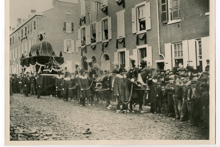 April 22, 1865 street-view photograph of Abraham Lincoln's funeral courtesy from the Historical Society of Pennsylvania photograph collection.