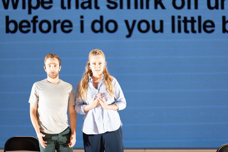 Baritone Theo Hoffman (left) and mezzo-soprano Siena Licht in Opera Philadelphia's O19 production, 'Denis & Katya,' a world premiere