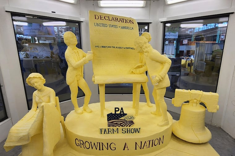 State Agriculture Secretary Russell Redding unveiled the 2026 Pennsylvania Farm Show butter sculpture, a 1,000-pound creation titled "A Toast to Our Nation’s 250th Anniversary: Inspired by Founders. Grown by Farmers."