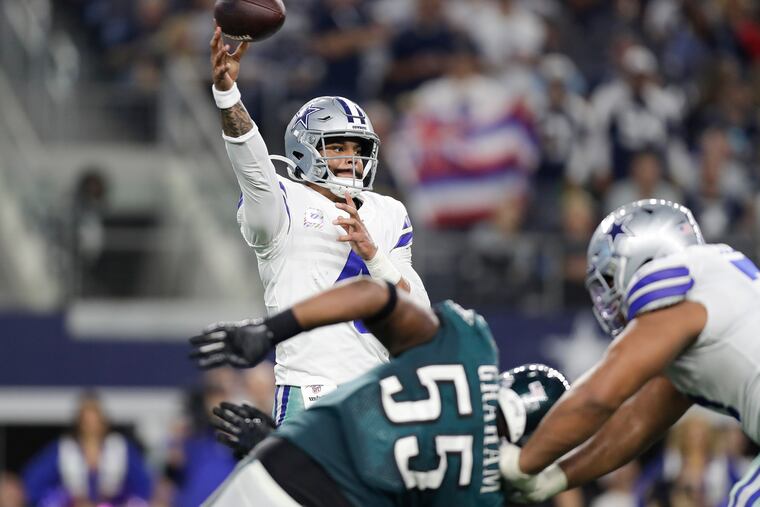 Cowboys quarterback Dak Prescott passing against the Eagles on Oct. 20.