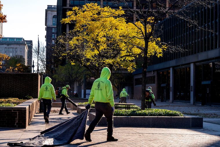 A single tree hangs on to its leaves a bit longer - not just against Mother Nature but the blast of blowers - holding out against the inevitable, on the plaza at the William J. Green, Jr. Federal Building and James A. Byrne U.S. Courthouse.