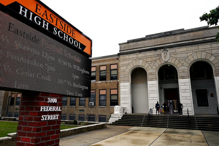 Main entrance to Eastside High School in Camden, N.J. Sept. 18, 2023.