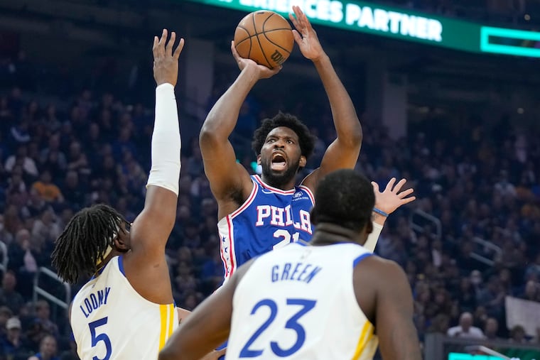 Sixers center Joel Embiid, who is questionable for Saturday's game against the Phoenix Suns, scored 46 points Friday night against the Warriors.