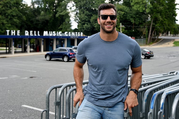 Former Philadelphia Eagles pass rusher Connor Barwin poses outside the Dell Music Center August 20, 2019. He is doing his fifth concert benefit for his Make The World Better Foundation, which rebuilds parks. playgrounds and recreation centers in Philadelphia. The show is back after taking a year off, on Sept 5 at the Center.