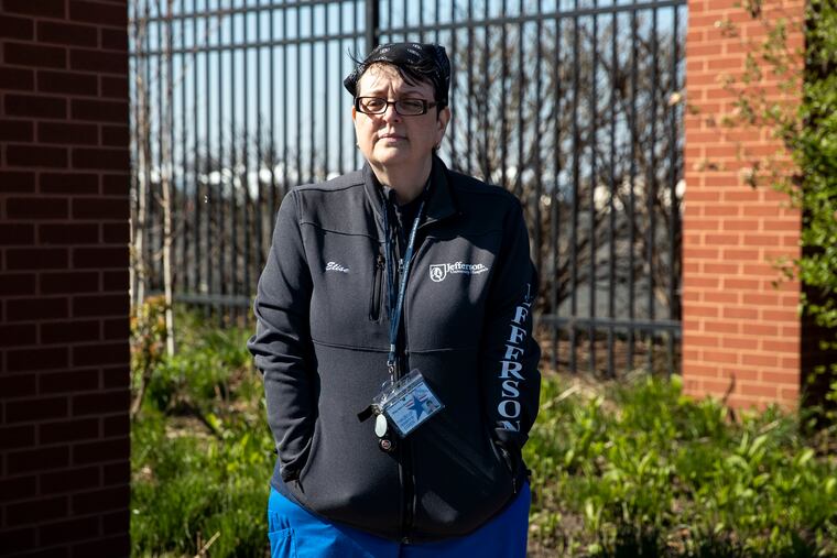 Medical Reserve Corps volunteer Elise Dorr-Dorynek outside of the coronavirus testing site near Citizens Bank Park in Philadelphia. Dorr-Dorynek is a nurse at Jefferson, and she has been volunteering with the MRC for over a decade.