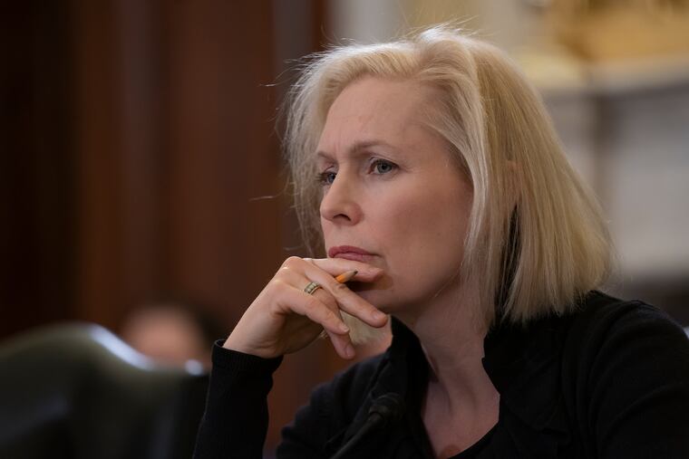 Sen. Kirsten Gillibrand, D-N.Y., the ranking member of the Senate Armed Services Subcommittee on Personnel, listens as the panel holds a hearing about prevention and response to sexual assault in the military, on Capitol Hill in Washington, Wednesday, March 6, 2019. A staffer recently resigned from Gillibrand's own office due to its handling of her sexual harassment claims.