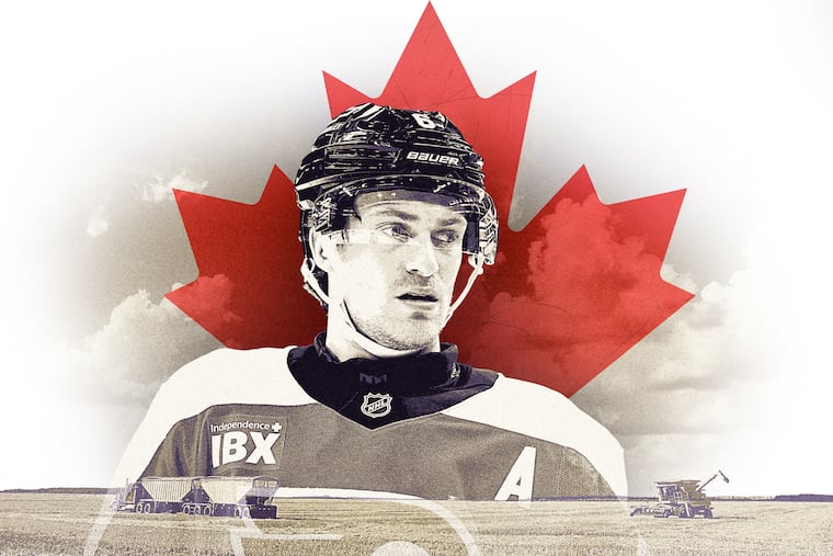 Travis Sanheim grew up in Elkhorn, Manitoba, where he worked on his parents' grain farm.