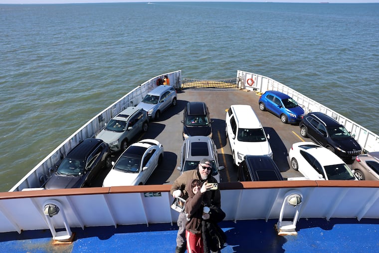 David Sudranski and his daughter, Lea, of North Jersey, pose for a selfie as they ride the Cape May-Lewes Ferry toward Lewes, Del. Sudranski said he likes to ride the ferry to get a break from driving. He and his family were driving to Florida for Passover.