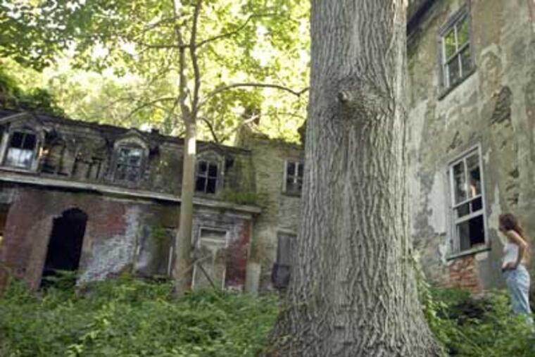 Ellen Gartner stands outside a large dilapidated home once called Heidelberg at the corner of Ashbourne Road and Oak Lane Road in Cheltenham. (Ron Tarver / Staff Photographer)