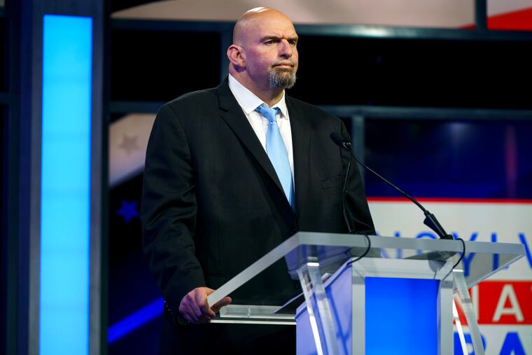 Democratic candidate John Fetterman participating in the Nexstar Pennsylvania Senate debate in Harrisburg on Oct. 25.
