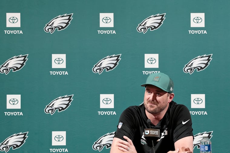 Sean Mannion received high marks in his first Eagles news conference, as the new OC expressed his admiration for quarterback Jalen Hurts.