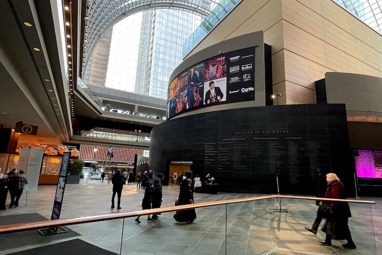 Commonwealth Plaza, the lobby and public area between the Perelman and Marian Anderson halls at the Kimmel Center, Feb. 16, 2025.