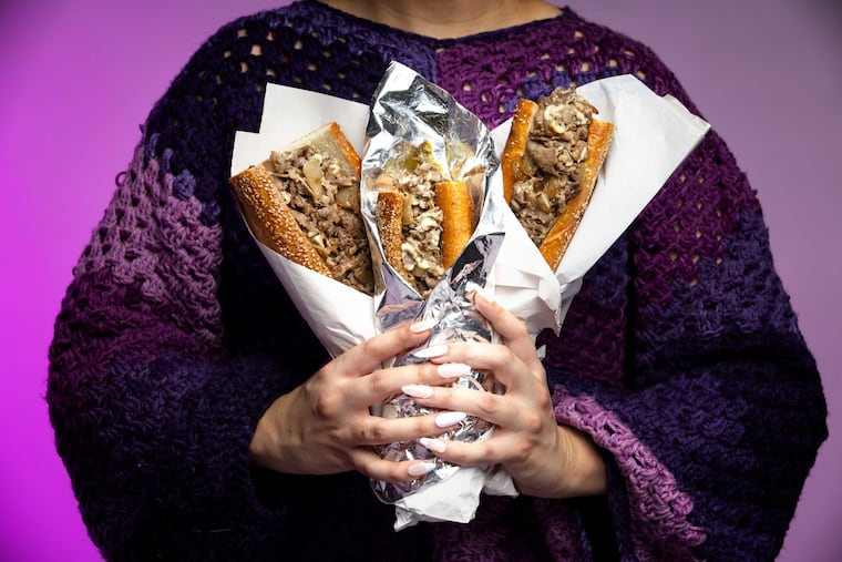 Cheesesteaks from Angelo’s and Del Rossi's photographed in the Philadelphia Inquirer studio on Tuesday, Jan. 28, 2025 in Philadelphia.