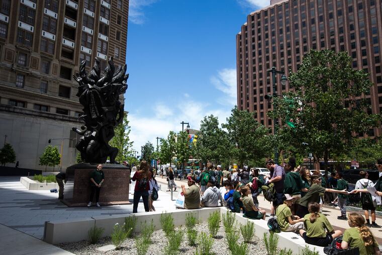 Philly students visit the Horwitz-Wasserman Memorial Plaza in 2019.