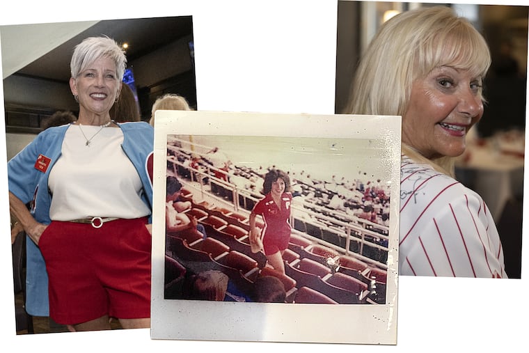 The Phillies’ Hot Pants Patrol was created more than 50 years ago as a gimmick to attract fans. But those in the patrol, including Marge Walsh (left) and Linda Camerota (right) remained close in the decades that followed.