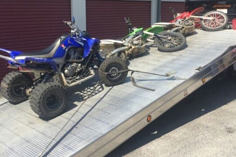 These two dirt bikes and a four-wheeler were seized by Coatesville police on Friday, June 30, 2017, at a storage facility in Sadsbury Township.