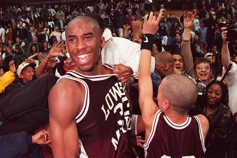 Bryant celebrating a state title in 1996. Months later, at age 18, he would be playing in the NBA.