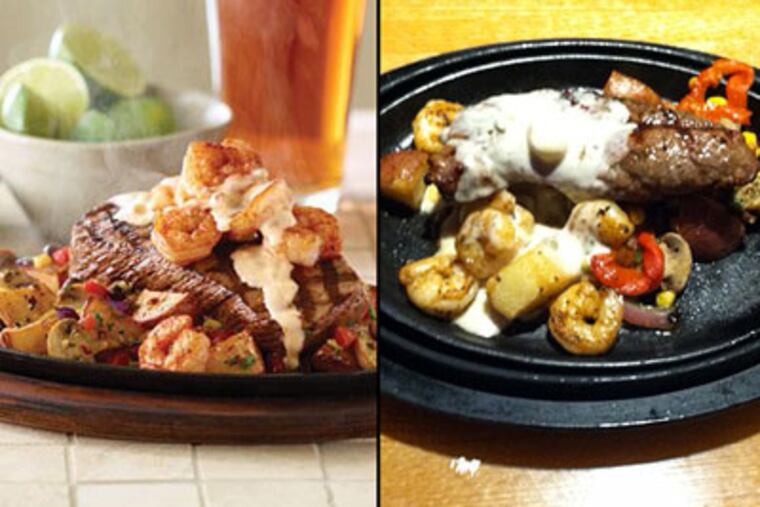 Applebee's Chipotle Cream Steak: As the company describes it (left) and as Chain Gang was served it (right).