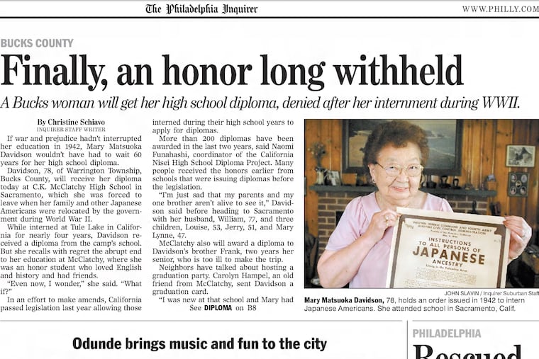 Bucks woman gets diploma after 60 years.