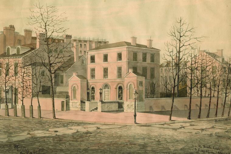 The Waln House, at the southeast corner of Seventh and Chesnut Streets, in 1847 watercolor on paper by Richard Hovenden Kern.