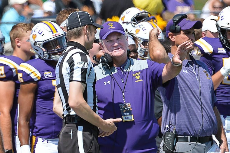 Head coach Bill Zwaan on the sideline of a West Chester football game.