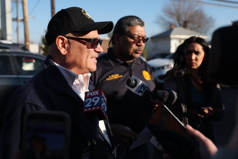 Trenton Mayor Reed Gusciora speaking to reporters after Andre Gordon was captured in Trenton on Saturday.