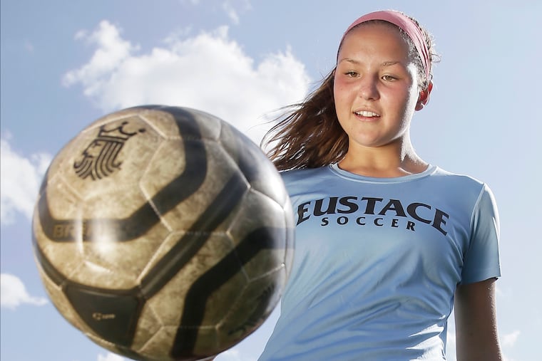 Bishop Eustace soccer player Sara Beidleman. during practice, at the school, on Aug. 23, 2018. ELIZABETH ROBERTSON / Staff Photographer