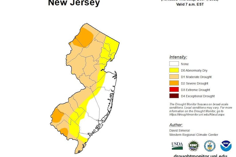 Map by the U.S. Drought Monitor shows that multiple counties in South Jersey are in a moderate to severe drought.