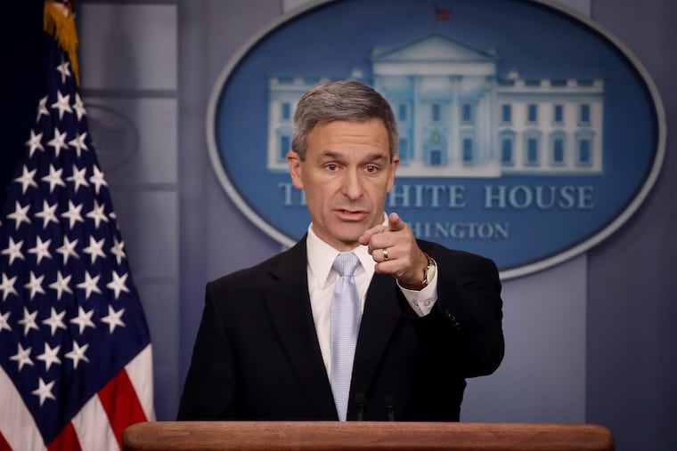 Acting Director of U.S. Citizenship and Immigration Services Ken Cuccinelli speaks about immigration policy at the White House during a briefing August 12, 2019 in Washington, DC. During the briefing, Cuccinelli said that immigrants legally in the U.S. would no longer be eligible for green cards if they utilize any social programs available in the nation.