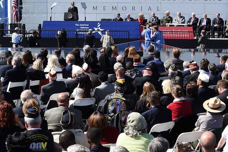 President Obama speaks during the dedication ceremony on Oct. 5 of the American Veterans Disabled for Life Memorial, in Washington, D.C.