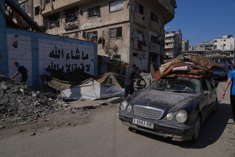 Displaced Palestinians flee Gaza City on Thursday, Aug. 28, 2025.
