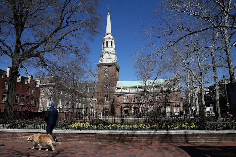 The historic Christ Church in Old City. The church is raising money to repair the steeple, which is leaning to one side.