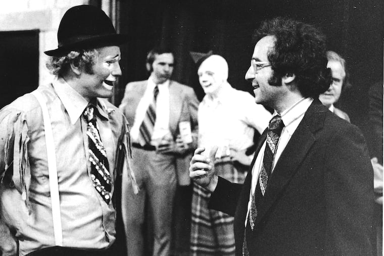 Mr. Rubin (right) liked to clown around with the performers when the circus visited the Spectrum. His unique promotions for circus shows helped solidify his reputation as a public relations innovator.