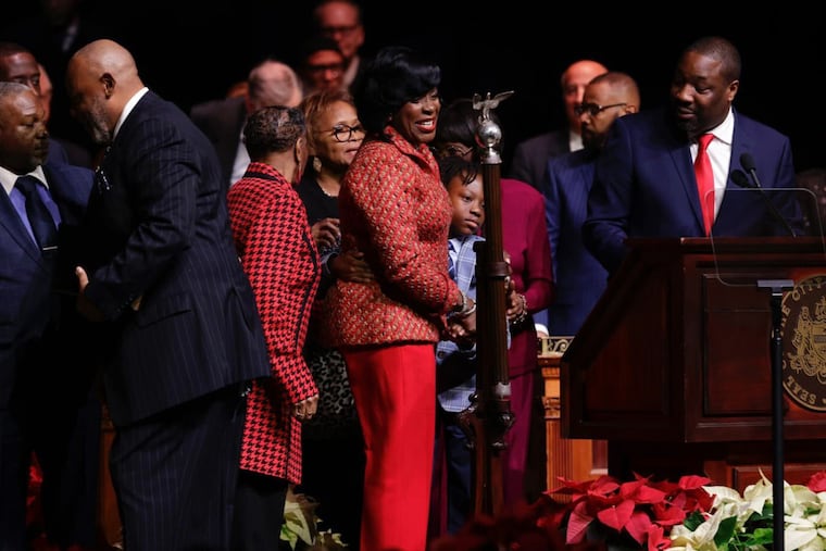 Cherelle Parker (center) is sworn as the Philadelphia's 100th mayor.