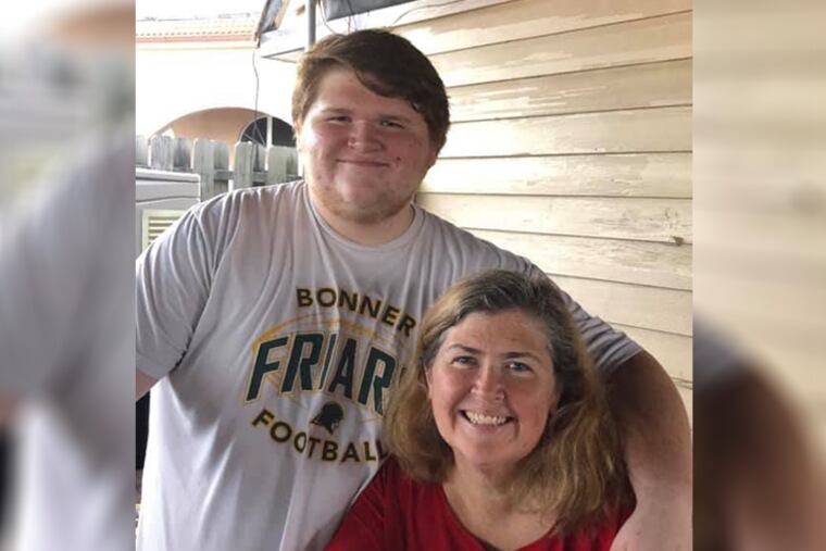 Eddie Sullivan, 17, of Aston, with his mother Geri. He is mostly recovered from a life-threatening lung injury linked to his vaping.