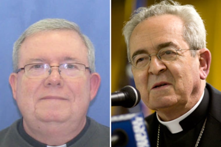Msgr. William J. Lynn (left), indicted recently in a sexual abuse scandal, has been placed on administrative leave by Cardinal Justin Rigali (right). (File Photos)