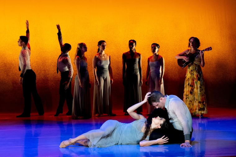 BalletX dancers Francesca Forcella and Zachary Kapeluck (foreground) in Matthew Neenan's "Sunset, o639 Hours."