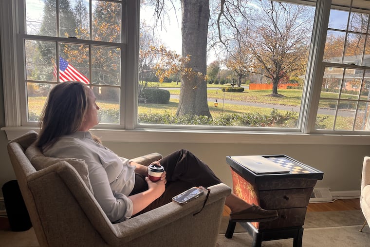 Kristine Wojnovich at home in the Mount Eyre Manor neighborhood in Washington Crossing, Upper Makefield Township, Bucks County. Just out of view is the top of her drinking water well that was contaminated after a January 2024 jet fuel leak was detected.