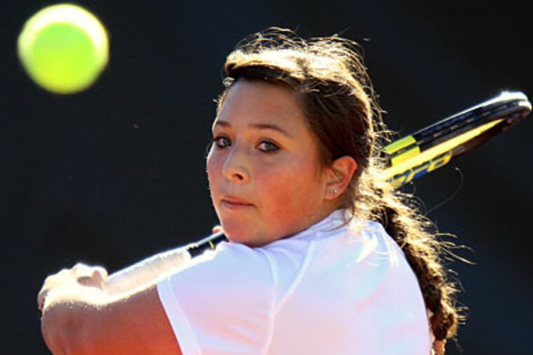 Harriton senior Marni Blumenthal gets ready to return a volley during practice. (Lou Rabito/Staff)