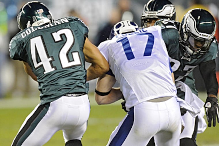 Kurt Coleman, left, will start on Monday in place of injured Nate Allen. (Clem Murray / Staff Photographer)