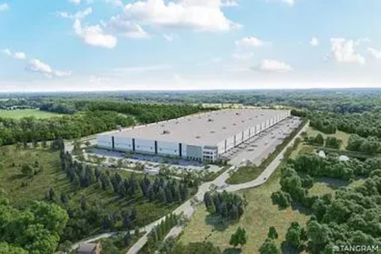 A rendering depicts what a future warehouse could look like at the former Old York Country Club in Chesterfield Township.