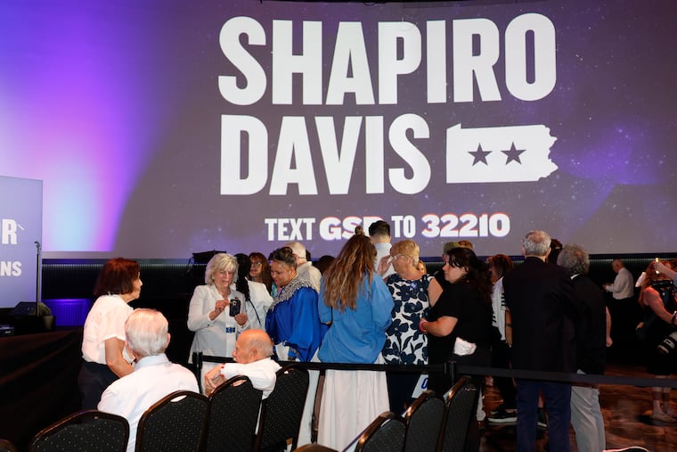 Supporters wait to see Gov. Josh Shapiro and Bucks County Commissioner Bob Harvie at the after party In Warminster, Tuesday, May 19, 2026