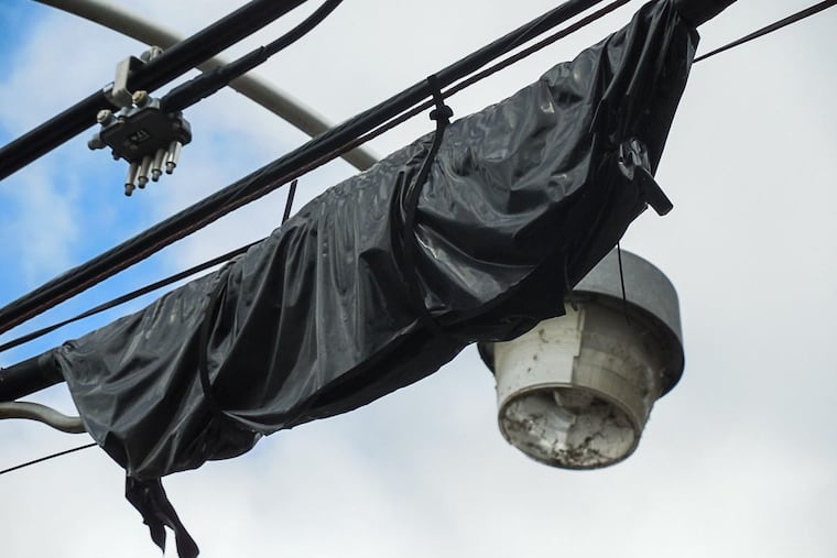Plastic covering equipment in Emmaus Borough, in Lehigh County. Intersection of Forrest Street and Adrian Street in late 2015.