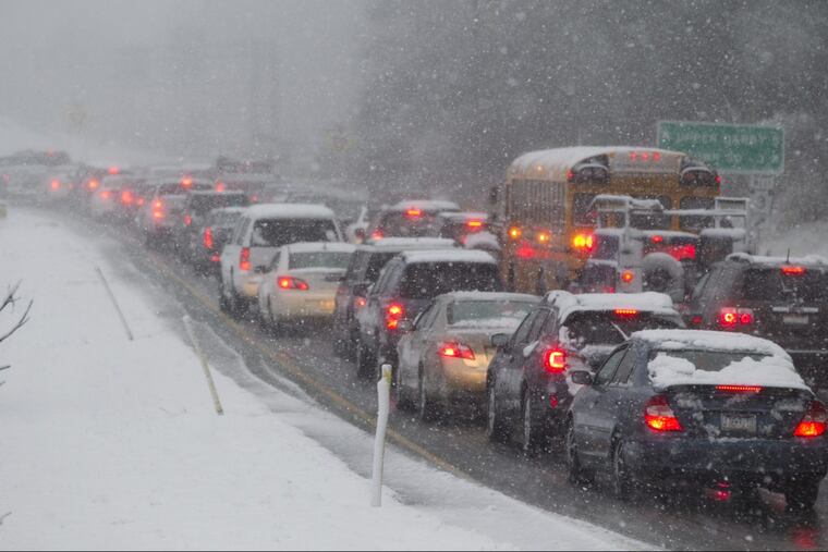 Traffic at a standstill on the West Chester Pike exit of I-476 south earlier this month. Entercom Communications Corp. of Bala Cynwyd said th company that provides its stations with traffic cut-ins skipped a $4 million payment in late 2017.