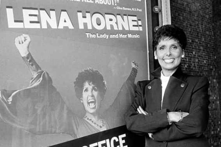 Lena Horne with a poster advertising her Tony Award-winning one-woman show, "Lena Horne: The Lady and Her Music," in Hollywood in 1982. It had set a Broadway record.