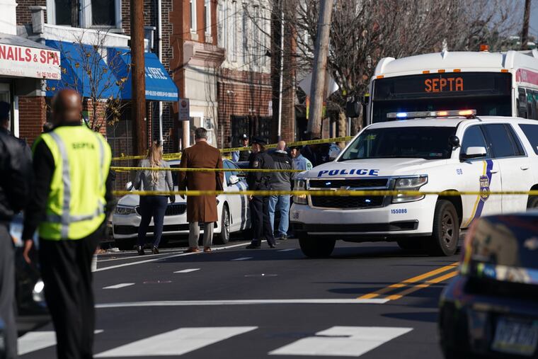 The scene of a police involved shooting at Howell Street and Torresdale Avenue in Philadelphia on Thursday.