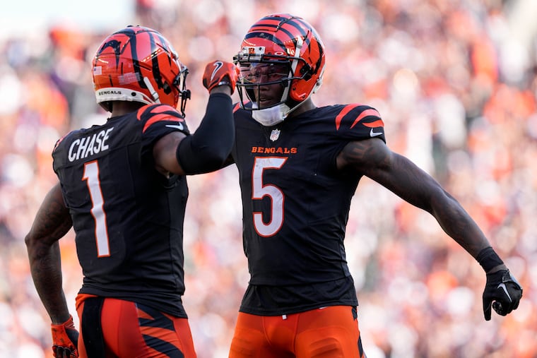 Ja'Marr Chase (left) led the NFL in receiving entering Week 8, while his teammate Tee Higgins has been red-hot as well.