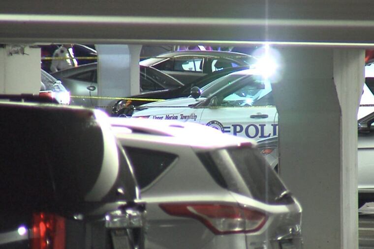 Upper Merion police respond to a parking garage at the King of Prussia Mall after officers shot an armed carjacking suspect who tried to mow them down in a stolen vehicle on Sunday, Oct. 29, 2017.